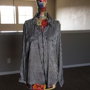 Black and white striped zip up top